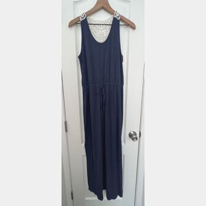 C Label Women's Navy Blue Maxi Dress Racerback Crochet Detail Size M